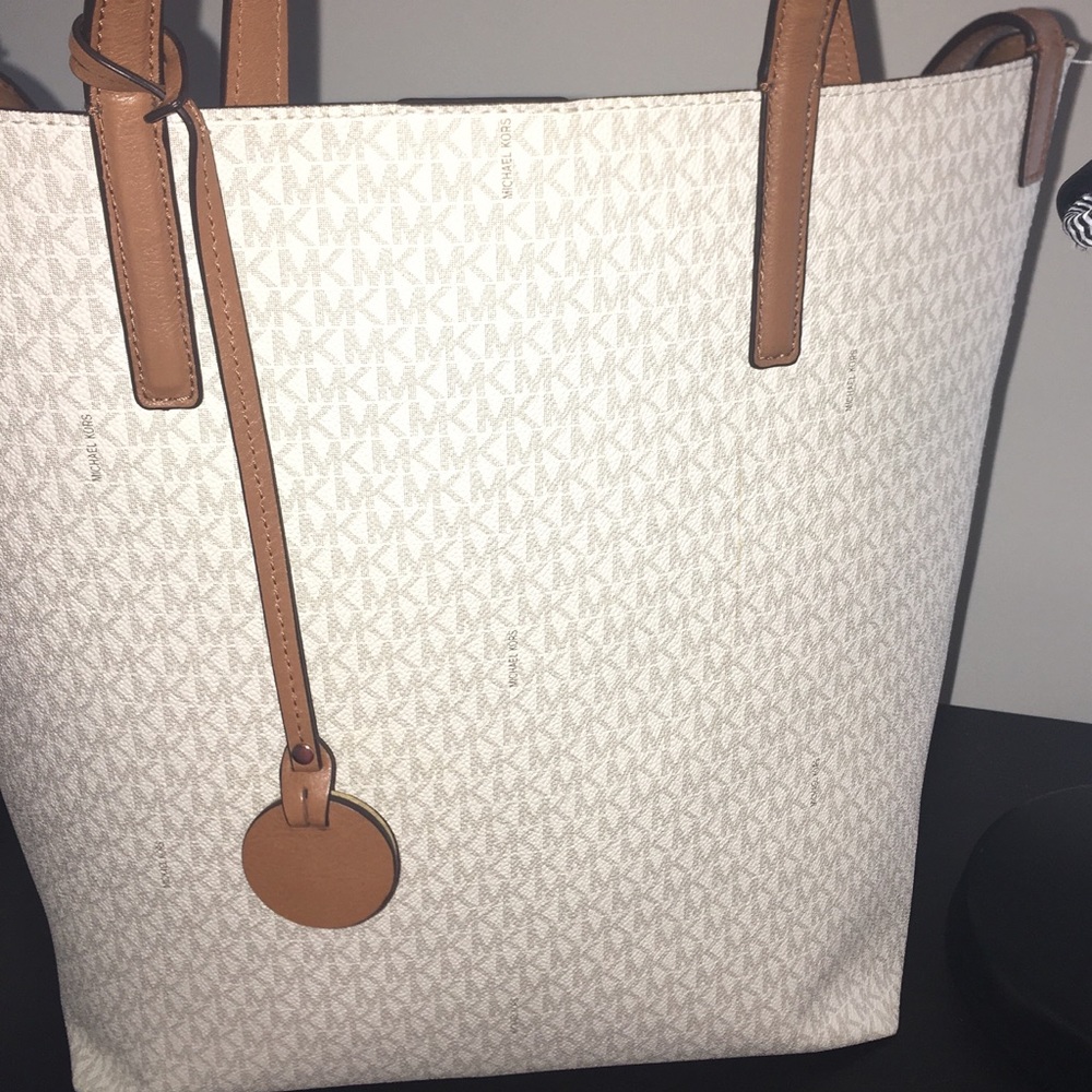 Michael kors cream and brown tote bag